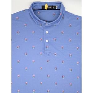 RLX Flamingo Fishing Men's XL‎ Performance Polo Shirt Blue Ralph Lauren Golf